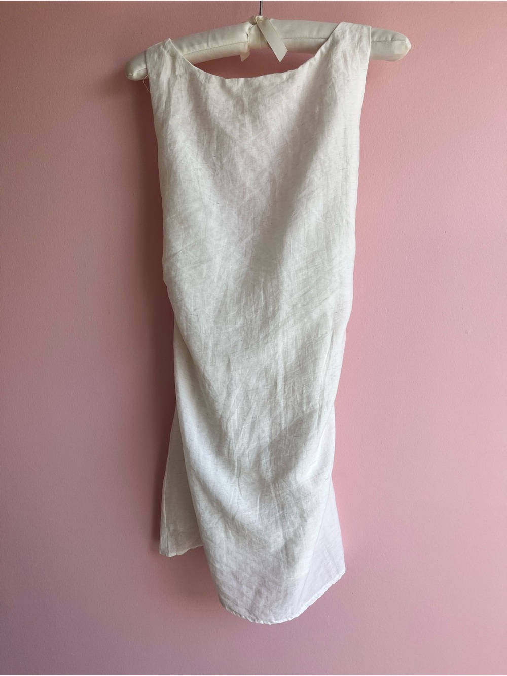 CIDER Mini Dress Backless Bow Tie Solid Linen Blend Boat Neck Off White Small - Picture 2 of 8
